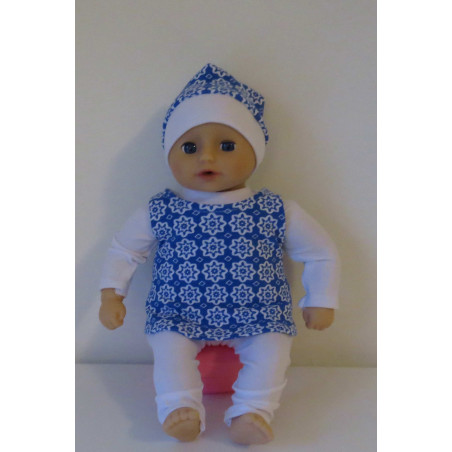 jurk setje blauw met wit  mini baby annabell 30cm