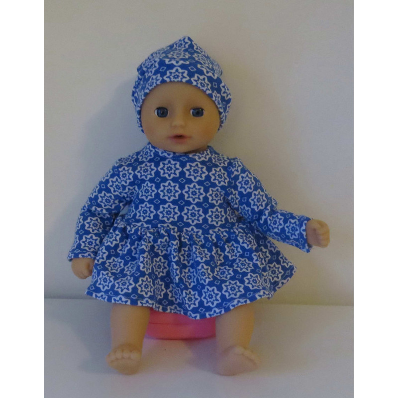 jurk blauw met wit  mini baby annabell 30cm