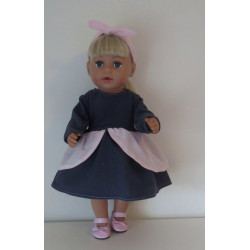 jurk met schootjes donker blauw roze baby born 43cm