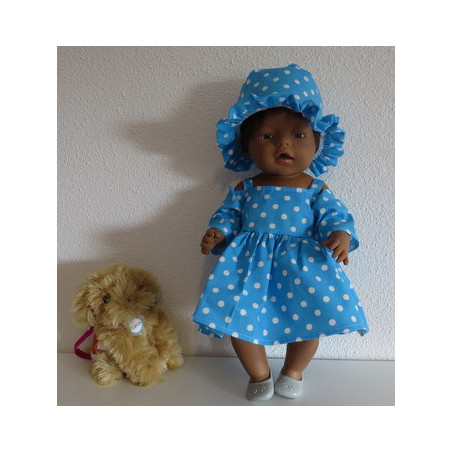 zomerjurk blauw met polka dots baby born 43cm
