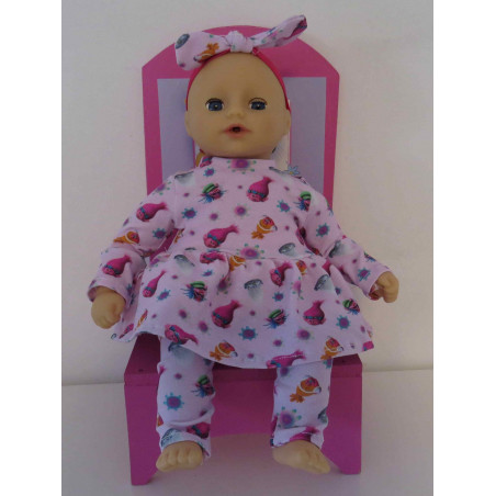 jurk setje roze trollz  mini baby annabell 30cm