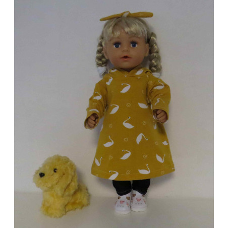 hoodie jurk setje oker geel zwanen baby born 43cm