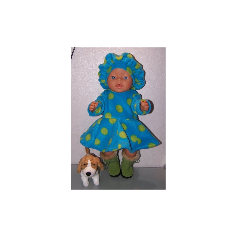 fleecejurk blauw met polka dots baby born 43cm