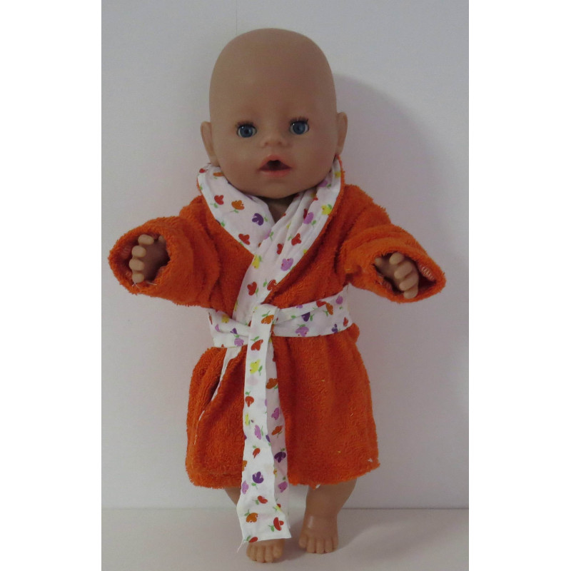 badjas oranje  met bloemen baby born 43cm