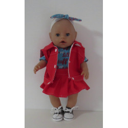 spijkerplooirok setje rood met blauw baby born 43cm