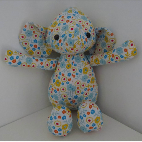 knuffel olifant gele en blauwe bloemen 36cm