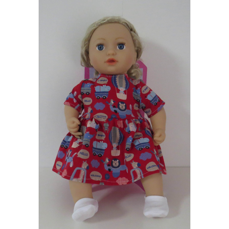 jurk korte mouw rood dieren baby annabell 43cm