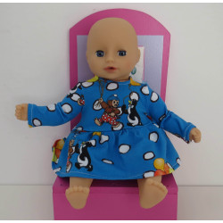 jurk lange mouw  blauw stippen mini baby annabell 30cm