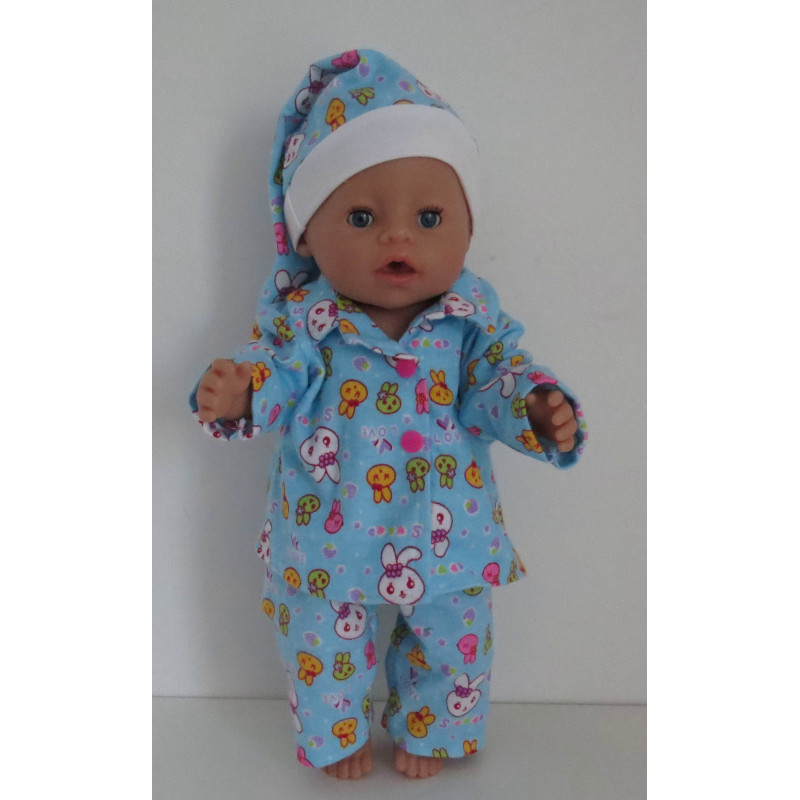 flannelen pyjama blauw konijn baby born 43cm