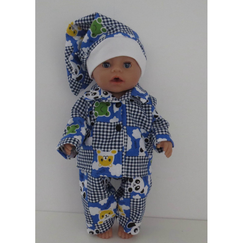 flannelen pyjama blauw dieren baby born 43cm