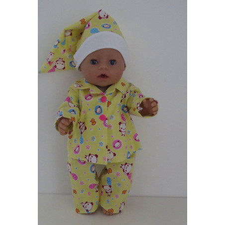 flannelen pyjama geel panda baby born 43cm