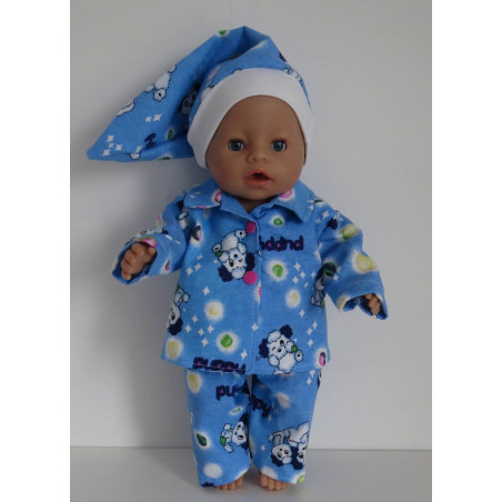 flannelen pyjama blauw puppy baby born 43cm