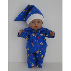 flannelen pyjama hard blauw konijn baby born 43cm