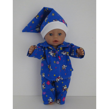 flannelen pyjama hard blauw konijn baby born 43cm