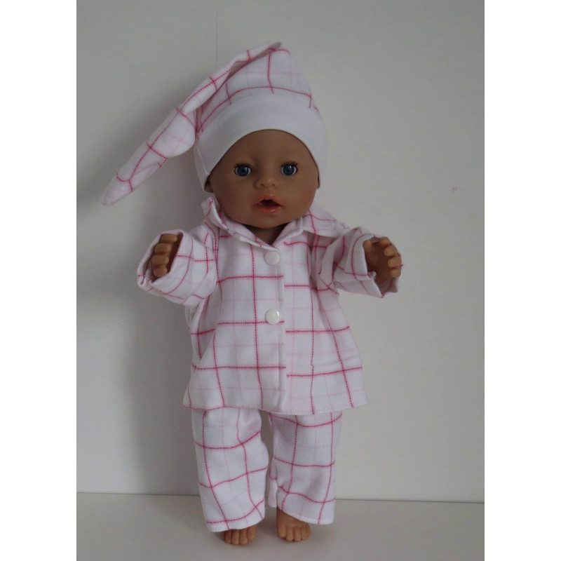 flannelen pyjama ruit roze baby born 43cm