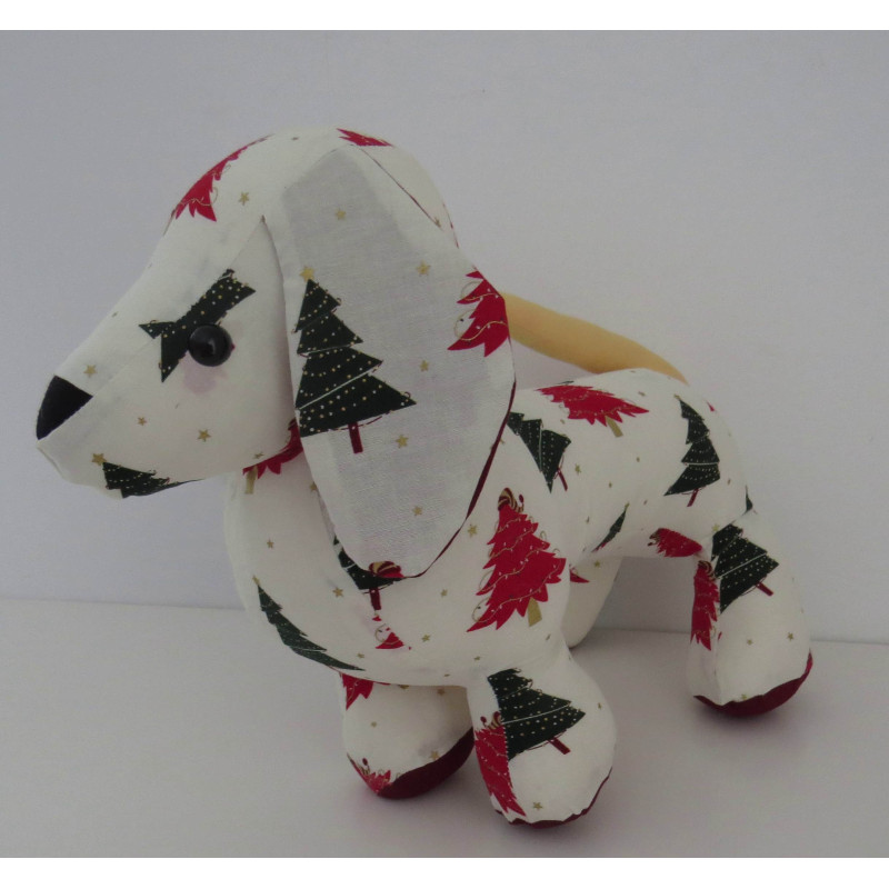 knuffel teckel wit kerst  30/25cm