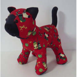 knuffel kat rood kerstbellen 35/25cm