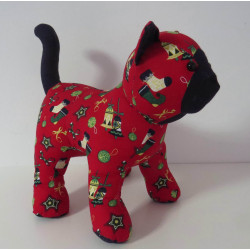 knuffel kat rood kerstbellen 35/25cm