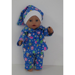 flannellen pyjama  hard blauw panda baby born 43cm