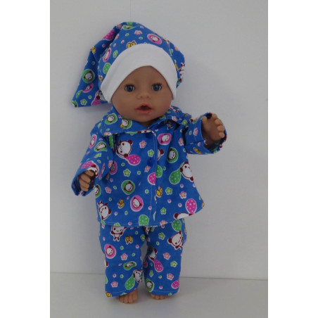 flannellen pyjama  hard blauw panda baby born 43cm