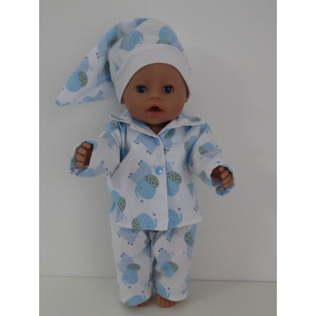 flannellen pyjama  olifant blauw baby born 43cm