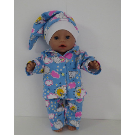 flannellen pyjama blauw schaap  baby born 43cm