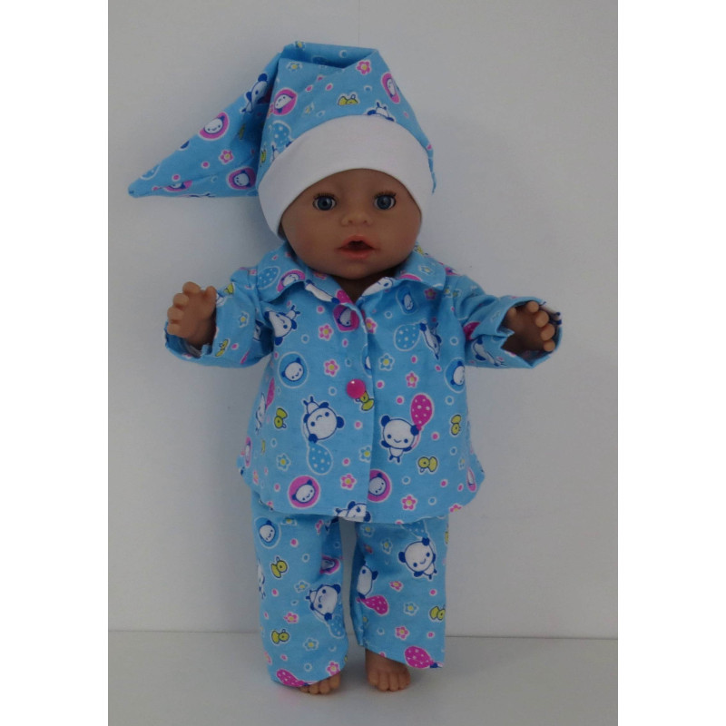 flannellen pyjama licht blauw panda  baby born 43cm