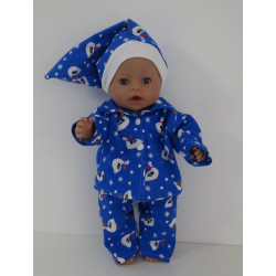 flannellen pyjama blauw gans  baby born 43cm