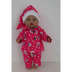 flannellen pyjama  hard roze gans baby born 43cm