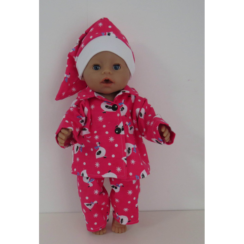 flannellen pyjama  hard roze gans baby born 43cm