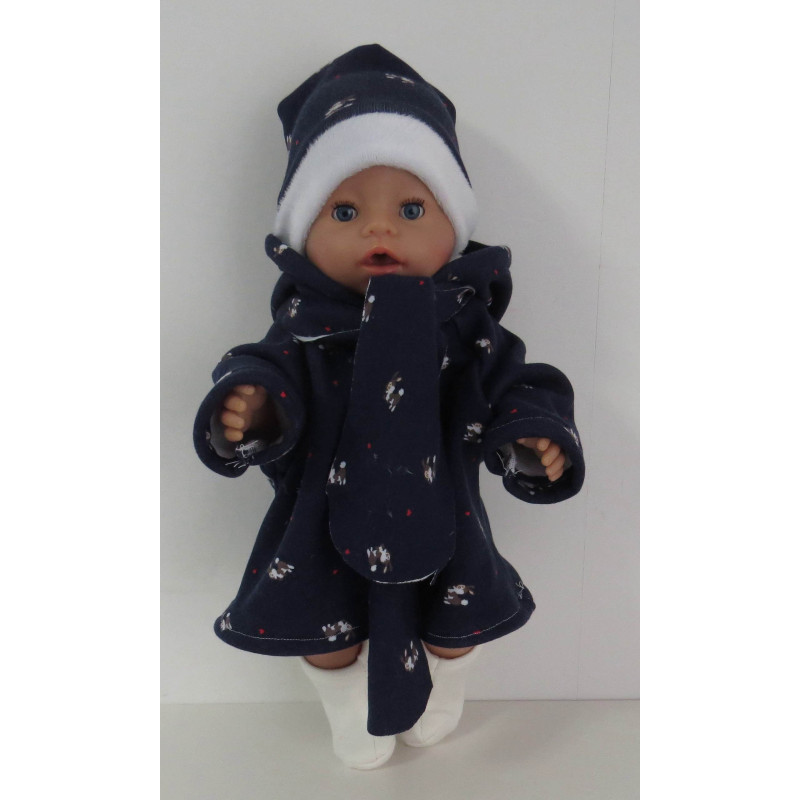 winterjas met muts en sjaal blauw konijn baby born 43cm