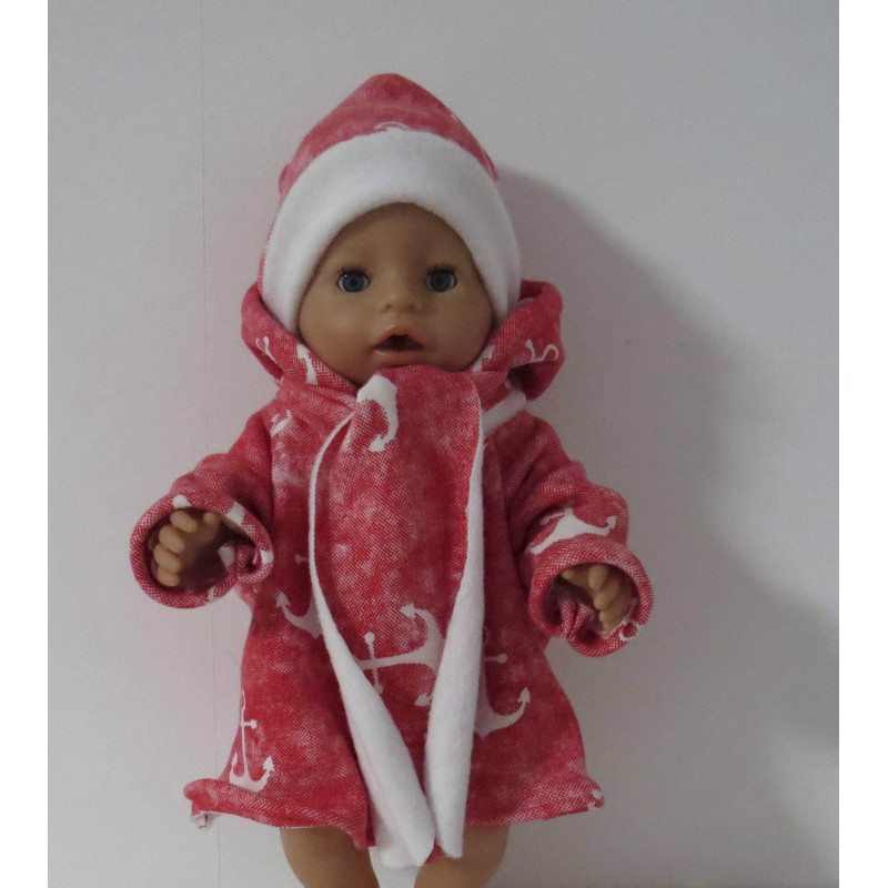 winterjas met muts en sjaal rood ankers  baby born 43cm