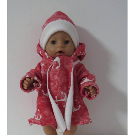 winterjas met muts en sjaal rood ankers baby born 43cm