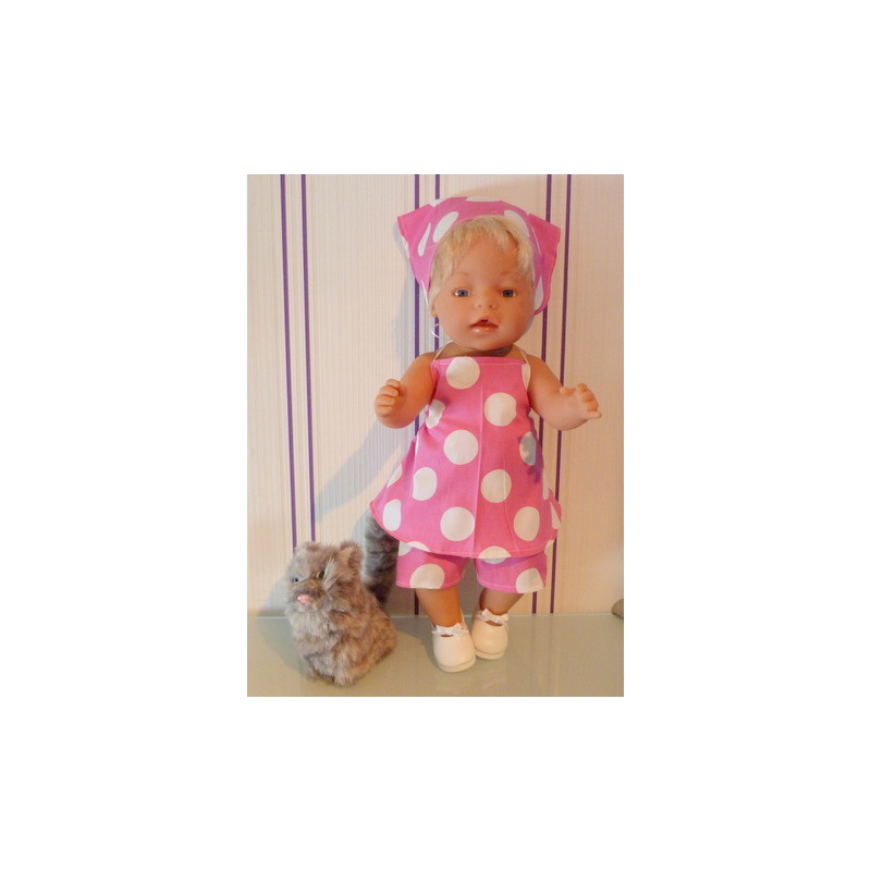 halterjurk setje roze polka dots groot  baby born 43cm