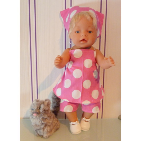 halterjurk setje roze polka dots groot  baby born 43cm