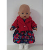 winterjurk setje donker blauw bloemen rood baby born 43cm