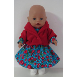 winterjurk setje licht blauw bloemen rood baby born 43cm