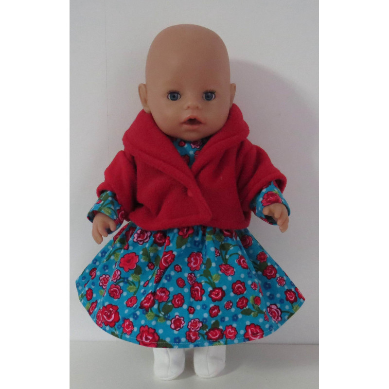 winterjurk setje licht blauw bloemen rood baby born 43cm