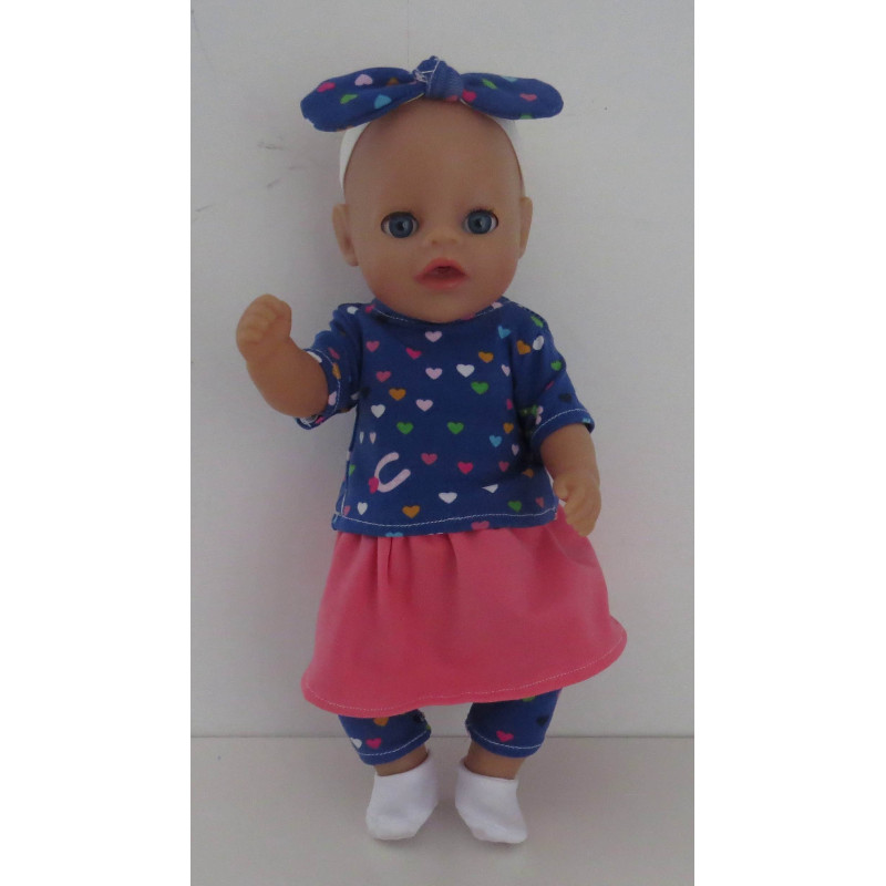 rok setje lblauw hartjes ittle baby born 30cm