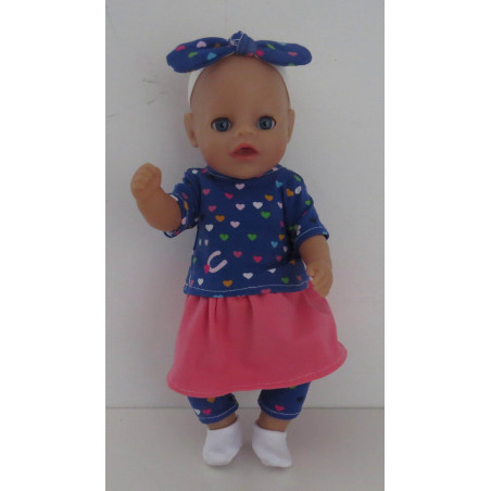 rok setje lblauw hartjes ittle baby born 30cm