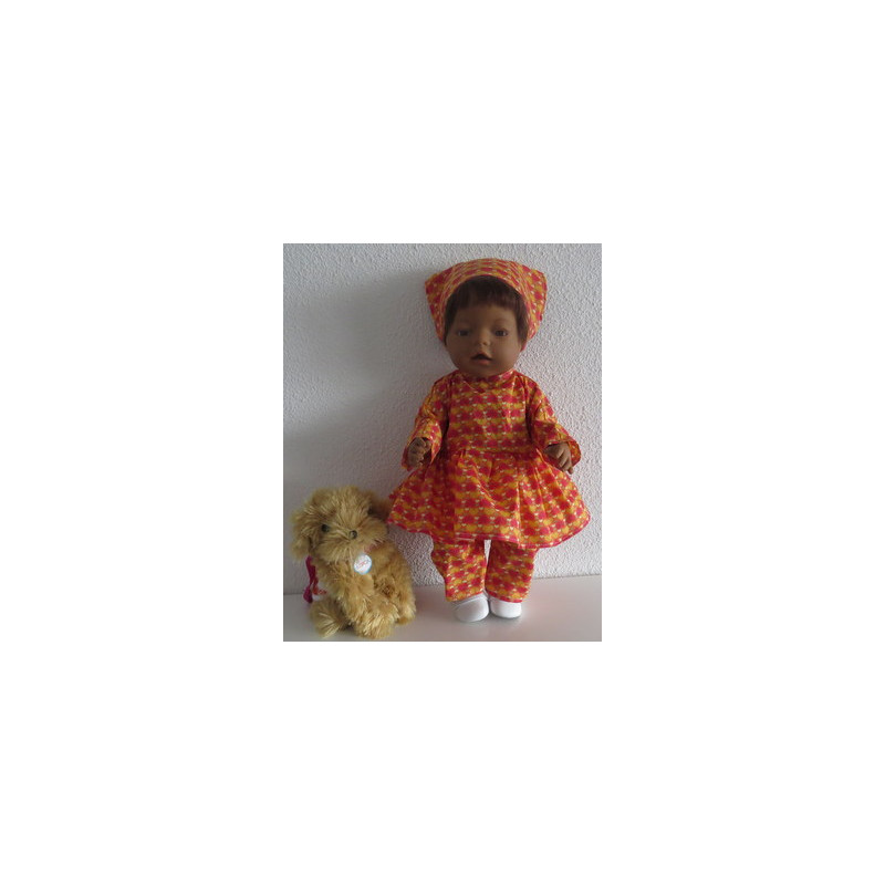 hippejurk set oranje met hartjes baby born 43cm