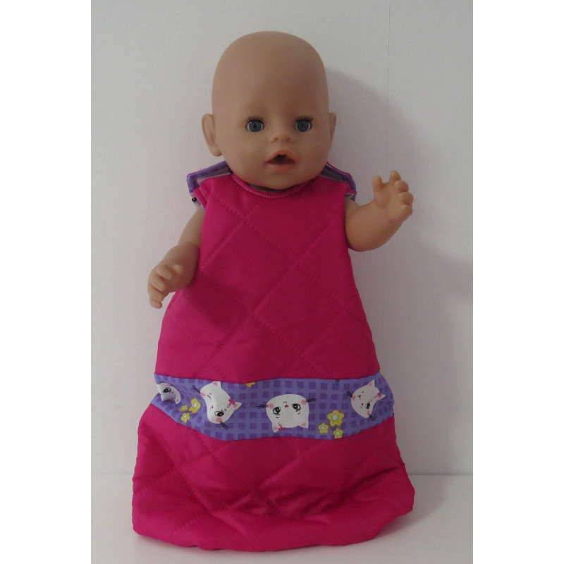 gewatteerde slaapzak hard roze lila kat baby born 43cm