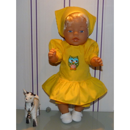 hippejurk set geel met uiltje baby born 43cm