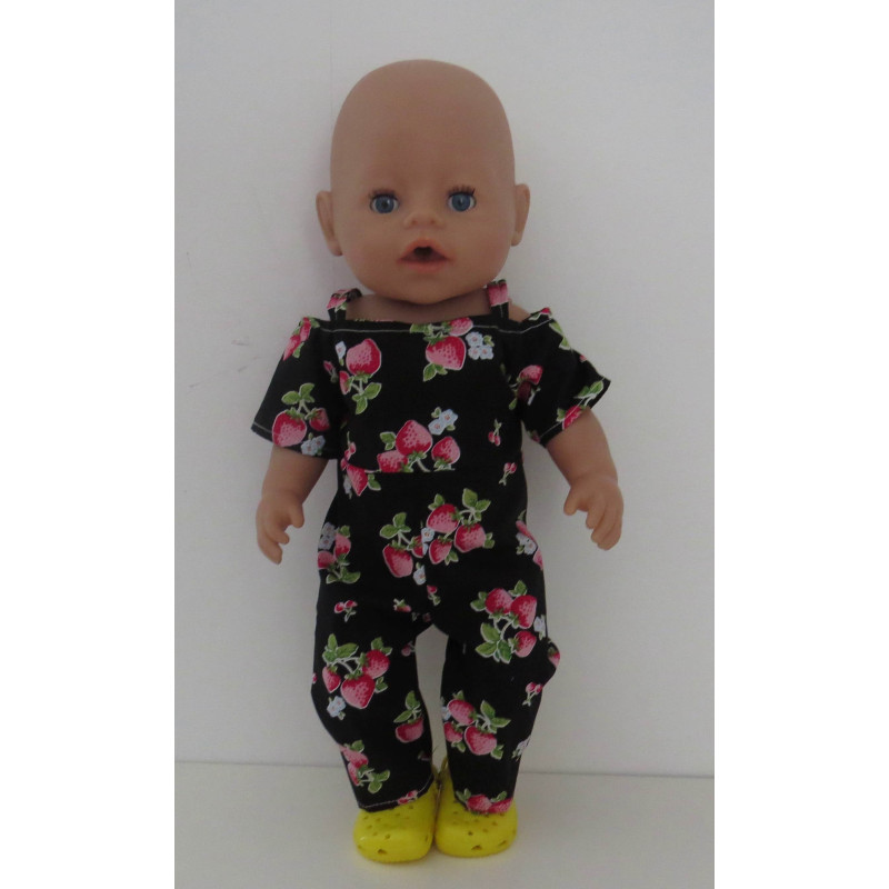 jumpsuit zwart aardbeien baby born 43cm