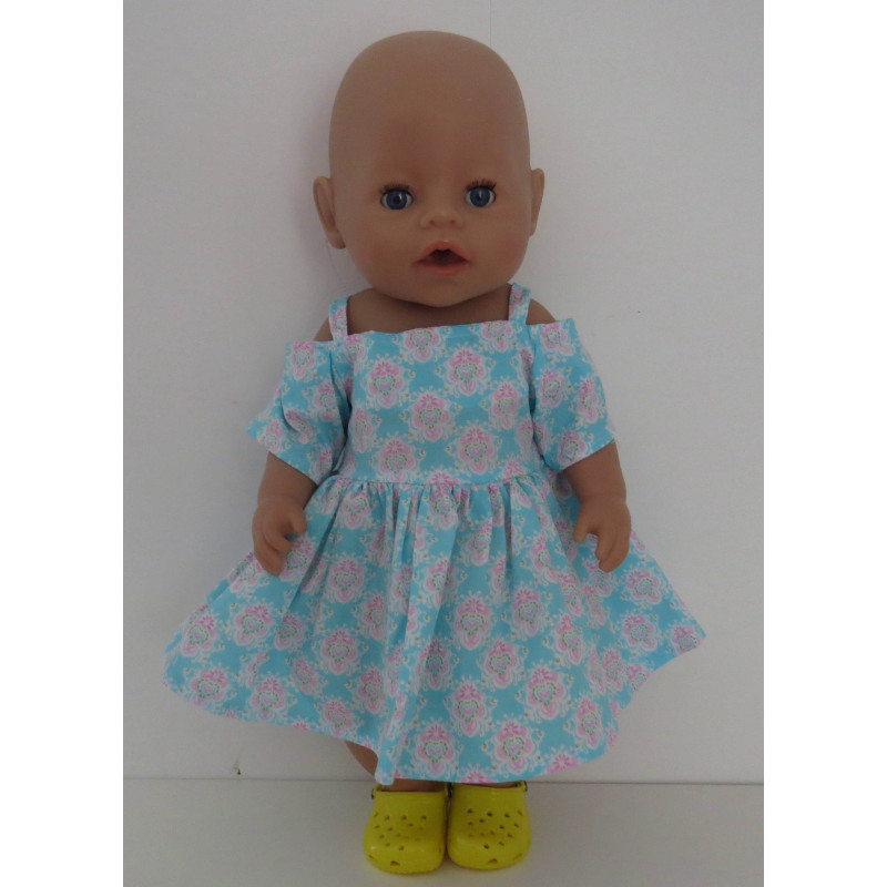 zomersejurk blauw hartjes roze baby born 43cm