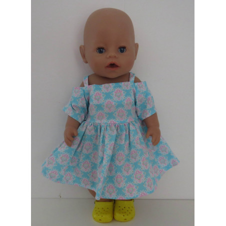 zomersejurk blauw hartjes roze baby born 43cm