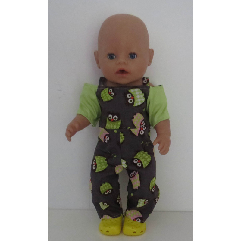 jumpsuit grijs uil met groen baby born 43cm