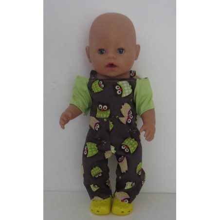 jumpsuit grijs uil met groen baby born 43cm