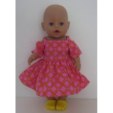 zomersejurk roze ruit baby born 43cm