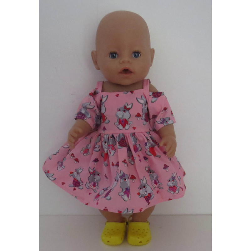 zomersejurk roze konijn baby born 43cm